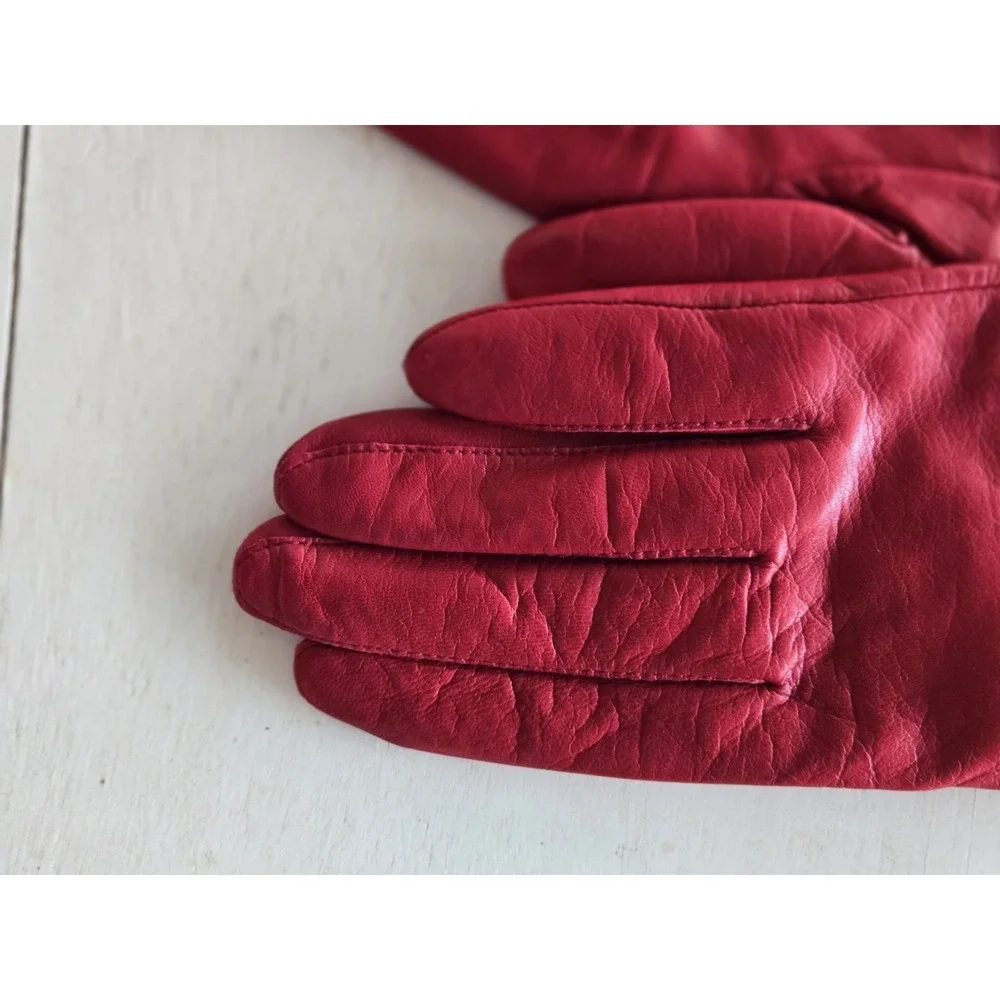 NWT Lord & Taylor Gloves Leather Cashmere Chry Red Sz 7.5 Gift Buttery Vtg 5288